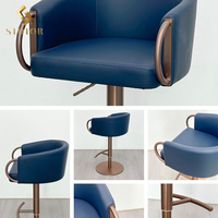 Chaise haute en stock en Europe Tabourets de bar en cuir bleu velours pour cuisine moderne et restaurant en bois Chaise haute pour la cuisine