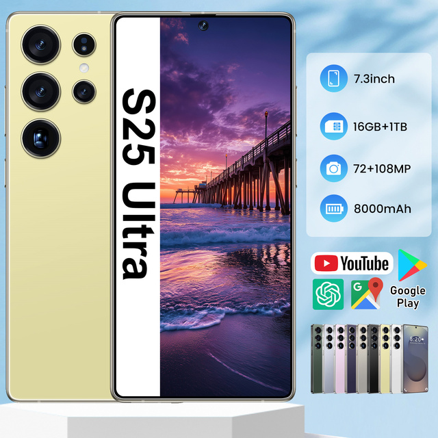 S25 Ultra Style Smartphone 7.3 Inch Dual SIM TF Card Slot Fingerprint Face Unlock Stylus Android Mobile Phone