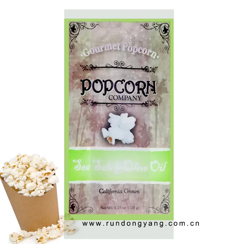 Emballage de pop-corn de qualité alimentaire avec logo imprimé personnalisé Sacs en papier pour pop-corn Sac à fond plat pour aliments