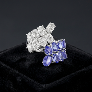 Bague de mariage spectaculaire en or 10K 14K 18K avec moissanite, diamant, saphir bleu et pierres multiples, plaqué rhodium, luxe sur mesure - Product Image 1