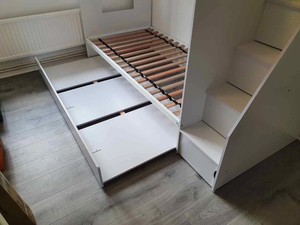 <span class=keywords><strong>Lit</strong></span> superposé moderne en bois massif avec <span class=keywords><strong>lit</strong></span> <span class=keywords><strong>gigogne</strong></span> et <span class=keywords><strong>lit</strong></span> d'appoint escamotable, rangement intégré, escalier, blanc - Product Image 3