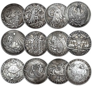 Moneda Coleccionable de Metal con Diseño de los 12 Signos del Zodíaco, Sol, Luna, Dios y Sonrisa, en Níquel Plateado Antiguo, Recuerdo de Amor, Tema Cáncer, Regalo Metálico - Product Image 1
