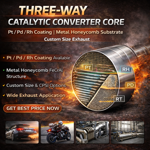 Noyau de convertisseur catalytique à trois voies avec revêtement Pt Pd Rh |   Substrat en nid d'abeille métallique |   Échappement sur mesure - Product Image 1