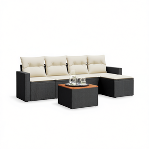 Ensemble de canapés de jardin en rotin PE d'extérieur, noir, modulaire, contemporain, imperméable, avec coussins en mousse haute densité - Product Image 1