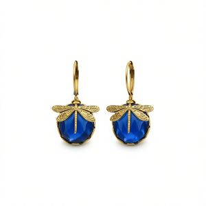 Orecchini Pendenti Vintage a Forma di Libellula con Gemma Blu, Placcati in Oro, Gioielli da Festa per Donna - Product Image 1