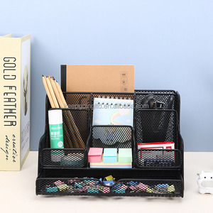 Organisateur de bureau en maille avec tiroir, organisateur de bureau noir pour fournitures de bureau à domicile, panier de rangement pour bureau - Product Image 3