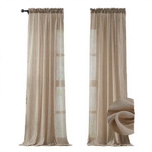 Cortinas Rústicas Aislantes de Algodón Texturizado, Translúcidas, Suaves, que Filtran la Luz, con Bolsillo para Barra, de Crepé, con Cuerda Natural para Sala de Estar - Product Image 3