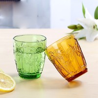 Tasse en verre artisanale vintage avec motif de palmier en relief, colorée, moderne, respectueuse de l'environnement, unisexe, compatible lave-vaisselle, pour boire de l'eau