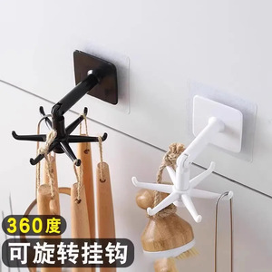 360-Degree Rotating Multifunctional Plastic <b>Hook</b> Six-Claw Seamless Household Punch-Free Sticky <b>Hooks</b> Kitchen <b>Bathroom</b> - Product Image 5