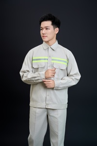 ชุดเซฟตี้แขนยาวสีเบจผ้า TC สำหรับผู้ชายสีเบจ - Product Image 2