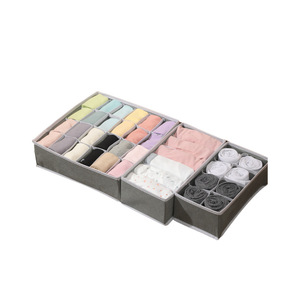 Clothing Organizer <b>Foldable</b> Drawer Storage <b>Box</b> With Compartments For Underwear Socks Linen Pants Rectangular Gray - Product Image 1
