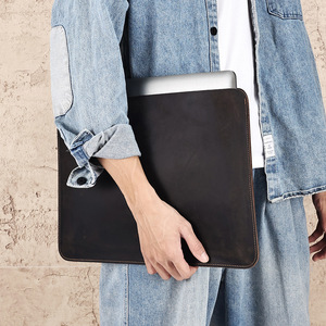 Genuine <b>Leather</b> <b>Laptop</b> <b>Sleeve</b> 15 Inch Wear Resistant Classic Style For Men Solid Color - Product Image 3