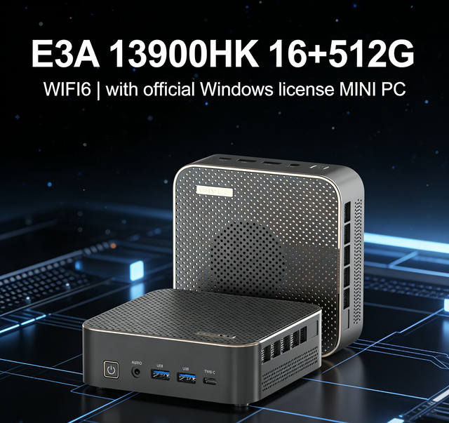 New E3A Mini PC Intel Core I9-13900HK 16GB RAM 512GB SSD WiFi6 Official Windows License Entry-Level AI Mini Computer Business