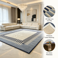 Tapis luxueux en laine de Nouvelle-Zélande fait main, à poils coupés 3D, motif géométrique, avec envers en coton, pour décoration intérieure haut de gamme