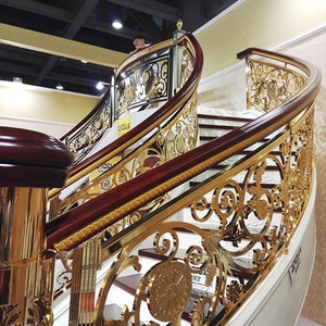 Barandilla de escalera de cobre de metal curvo <span class=keywords><strong>dorado</strong></span> para interiores/exteriores moderna barandilla de acero redonda con diseño de corte láser - Product Image 2
