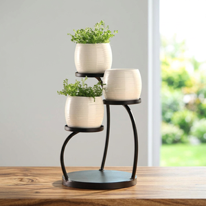 Soporte Redondo Negro de 3 Niveles para Macetas, de Hierro, para Hogar, Jardín, Escritorio, Interior y Exterior - Product Image 1