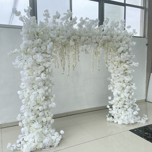 A-HOA014 Wholesale Horn <strong>Flower</strong> Arch Set Artificial Pink Wedding <strong>Flower</strong> Arch Backdrp Wedding Decoration <strong>Flowers</strong> Arch