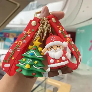 Santa Claus Elk Snowman Christmas Tree Keychain Cute PVC Cartoon Doll Key Chain New Year Decor Xmas Key Ring