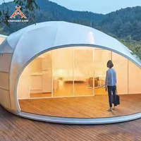 Tente de glamping safari double dôme de luxe Kawagebo Kamp, élégante, en PVC durable avec porte en verre pour hôtel, complexe hôtelier et événements