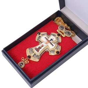 Lussuoso Ciondolo Ortodosso Greco Placcato Oro in Lega, Croce Pettorale Russa in Metallo Antracite con Icona di Gesù, Collana per Sacerdote - Product Image 5