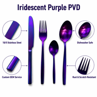 Ensemble de couverts jetables en acier inoxydable plaqué violet, couteau, fourchette, cuillère, résistant au lave-vaisselle, pour les fêtes, la maison, l'hôtel, le restaurant