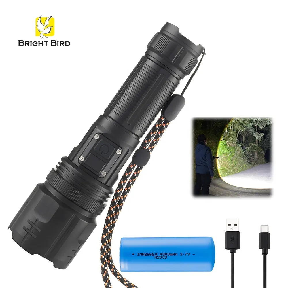 Outdoor Multifunctional Flashlight Rechargeable Torch Light Hiking Portable Led Flashlight With Cell Phone Charging Function