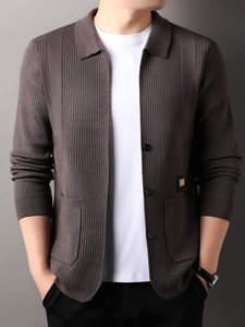 2026 Herren Regular-Sleeve Cardigan mit einfarbigem Muster, maßgeschneidert, atmungsaktiv, 100 % Polyester, Herbst-Strickjacke, Freizeitmantel mit eckigem Kragen - Product Image 3