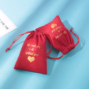 Red <b>Drawstring</b> Bags 8x10cm Printed Jewelry Packaging Storage Gift <b>Pouches</b> Rectangle Fabric Customizable Logo - Product Image 2