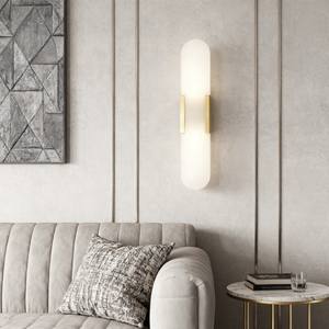 Applique murale en cuivre et albâtre, style post-moderne, pour salon, mur de fond TV, chambre à coucher, éclairage de chevet, design créatif, luxe léger, escalier, porche - Product Image 1