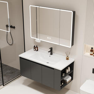 Mueble de Baño Moderno con Lavabo Integrado de Cerámica y Combinación de Muebles de Vanidad con Frente de Aluminio en Forma de Panal para Apartamentos - Product Image 2