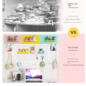 Estante de almacenamiento de tablero de agujero de pared, estante de exhibición de escritorio de entrada colgante sin perforaciones de Metal, gráficos de pared de Fitness, pantalla de pared de partición - Product Image 3