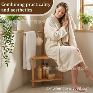 Huiheng Wooden Bathroom <b>Storage</b> Rack With Towel Bar And Shelf Natural Wood Color Moisture Proof For Shower And <b>Bath</b> Use - Product Image 5