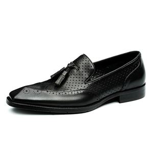 Summer <b>Men</b> Handmade Genuine Leather Office Career Pointed Toe Fashion Tassels Hollow Breathable Anti-Slip <b>Dress</b> - Product Image 2