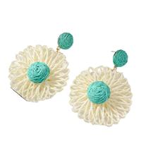Nouveau Designer tissé à la main bohême grande fleur raphia macramé boucles d'oreilles pour femmes bohême boucles d'oreilles goutte géométrique exagéré bijoux