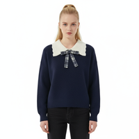 Pull en tricot personnalisé pour femmes Pull à manches longues et col rabattu pour femmes Pull en tricot pour femmes Style Preppy avec nœud papillon et épaules tombantes Pull en tricot pour femmes