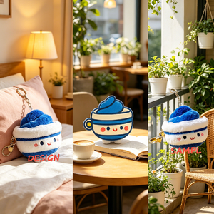New Arrival Navy White Strip <b>Teacup</b> Plush Keychain Ultra Soft PP Cotton Filled Bag Charm Customizable Plush Pendant - Product Image 4
