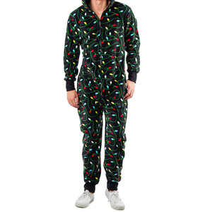 Baju terusan lengan panjang pria, jumpsuit Natal poliester lembut cetak piyama bertudung Natal satu buah - Product Image 3