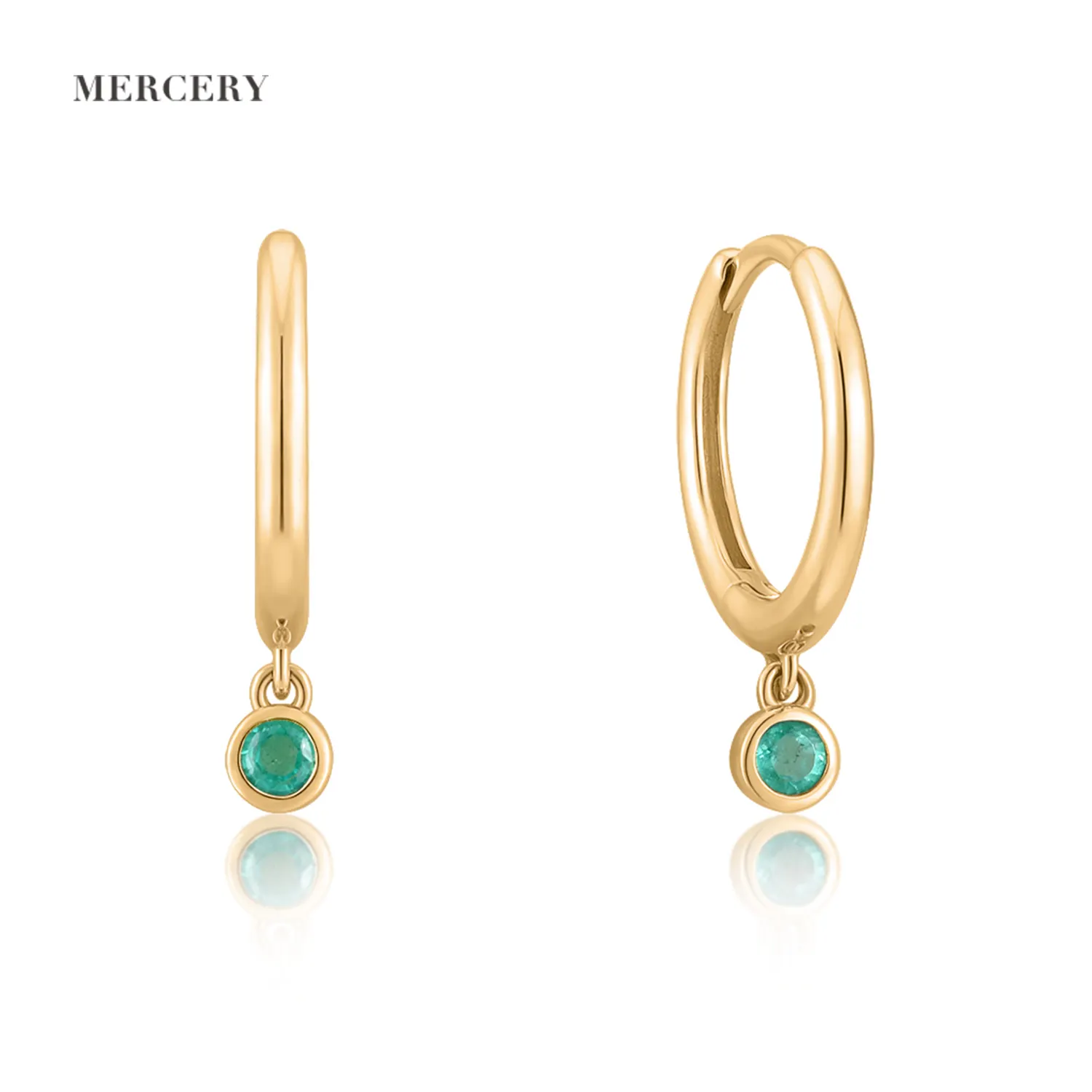 Mercery-pendientes de aro de oro sólido para mujer, joyería fina de piedras preciosas de 14k, conjuntos de joyería de lujo para mujer, pendiente de piedra Esmeralda