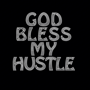 Design Personalizzato 'God Bless My Hustle' in Materiale Coreano, Motivo con Cristalli e Strass Termoadesivi, Stampa Elastica - Product Image 2