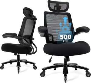 Heavy Duty 500lbs <b>Big</b> and Tall Mesh Office Chair, Ergonomic High Back with Headrest, Flip-up Armrests, Wide <b>Cushion</b>&Quiet Wheels - Product Image 1
