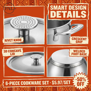 Set di Pentole in Acciaio Inox Moderno e Essenziale, 6 Pezzi, Pentole Lisce da 16, 18, 20cm con Coperchio, Compatibili con l'Induzione, Leggere ed Ecologiche - Product Image 6