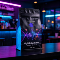 Sachet alimentaire haut de gamme personnalisé imprimé en héliogravure, résistant à l'humidité, en feuille d'aluminium haute qualité, pour grains de café, à fond plat et scellage huit côtés, 2 lb