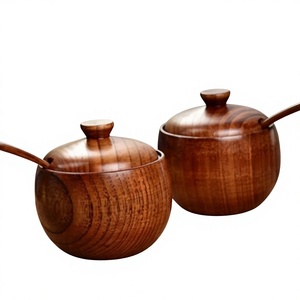 Pot à miel en bois rond avec couvercle à clapet, fait main, compatible lave-vaisselle, récipient alimentaire pour la cuisine et la salle à manger - Product Image 6