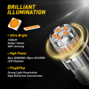 2 bombillas LED 1156 de color ámbar amarillo, 1200lm, 7w, 18V, 5 piezas, luz de marcha atrás 3030SMD - Product Image 4