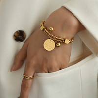 Bracelet en acier plaqué or vintage coréen pour femmes Bracelets mode double couche à ligne élastique ronde