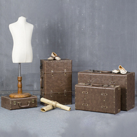 Valise de rangement vintage Boîte imprimée Valise à vêtements haut de gamme Coffre décoratif en bois Ensemble de 4