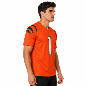 Maillot de football américain à prix abordable, imprimé, à manches courtes, col en V, personnalisé, respirant, séchage rapide, unisexe, été, grandes tailles, 100% coton - Product Image 3