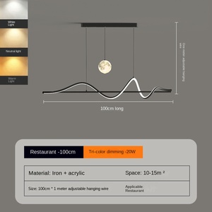 Lustre moderne nordique à bande longue avec hauteur réglable, luminaire suspendu en fer de taille moyenne à LED pour salle à manger et bar - Product Image 5