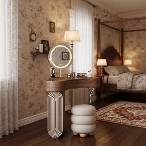 Commode d'angle en <span class=keywords><strong>bois</strong></span> de style rétro antique italien, tabouret de maquillage sur pied pour chambre à coucher, <span class=keywords><strong>petit</strong></span> appartement, <span class=keywords><strong>baie</strong></span> <span class=keywords><strong>vitrée</strong></span> triangulaire - Product Image 4