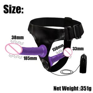 Лидер продаж, регулируемый ремень без бретелек, <span class=keywords><strong>2</strong></span> реалистичных фаллоимитатора, вибрация, стимуляция точки G, секс-игрушки для взрослых, для лесбийского секса - Product Image 3